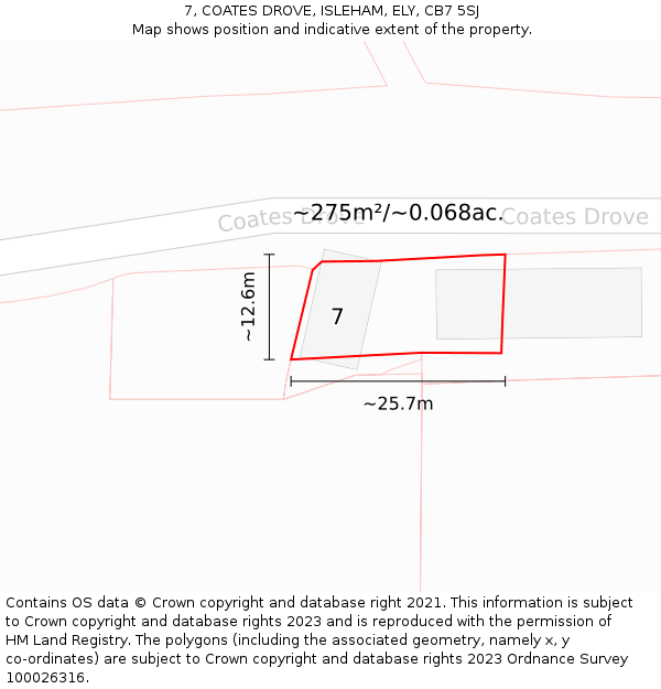 7, COATES DROVE, ISLEHAM, ELY, CB7 5SJ: Plot and title map