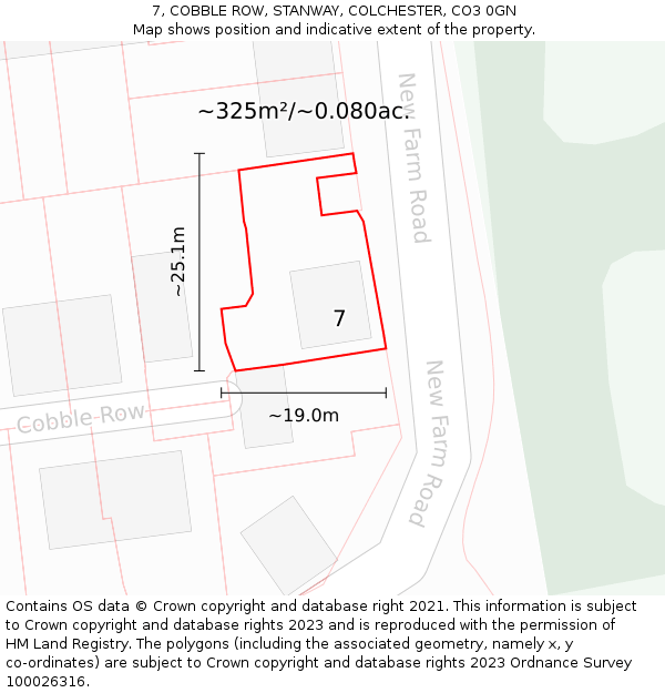 7, COBBLE ROW, STANWAY, COLCHESTER, CO3 0GN: Plot and title map