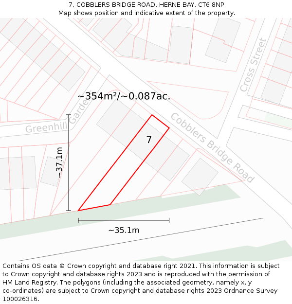 7, COBBLERS BRIDGE ROAD, HERNE BAY, CT6 8NP: Plot and title map