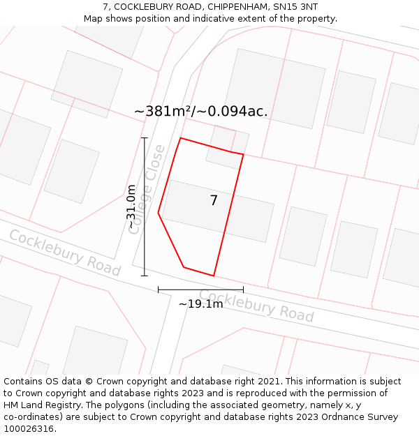 7, COCKLEBURY ROAD, CHIPPENHAM, SN15 3NT: Plot and title map