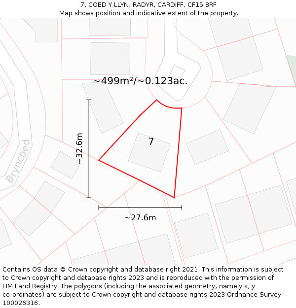 7, COED Y LLYN, RADYR, CARDIFF, CF15 8RF: Plot and title map