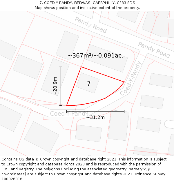 7, COED Y PANDY, BEDWAS, CAERPHILLY, CF83 8DS: Plot and title map