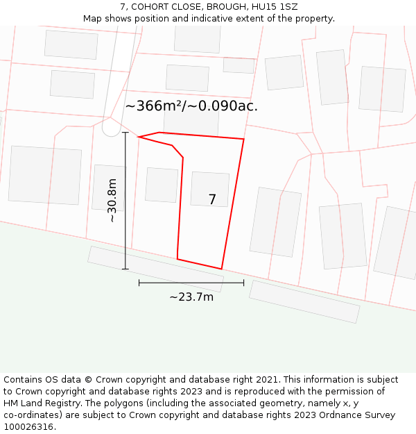 7, COHORT CLOSE, BROUGH, HU15 1SZ: Plot and title map