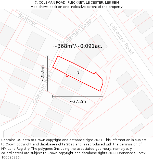 7, COLEMAN ROAD, FLECKNEY, LEICESTER, LE8 8BH: Plot and title map