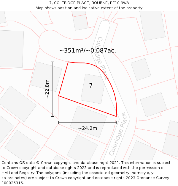 7, COLERIDGE PLACE, BOURNE, PE10 9WA: Plot and title map