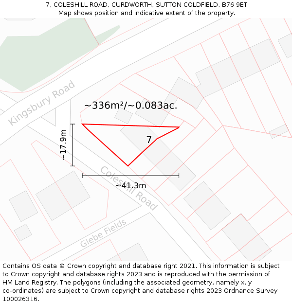 7, COLESHILL ROAD, CURDWORTH, SUTTON COLDFIELD, B76 9ET: Plot and title map