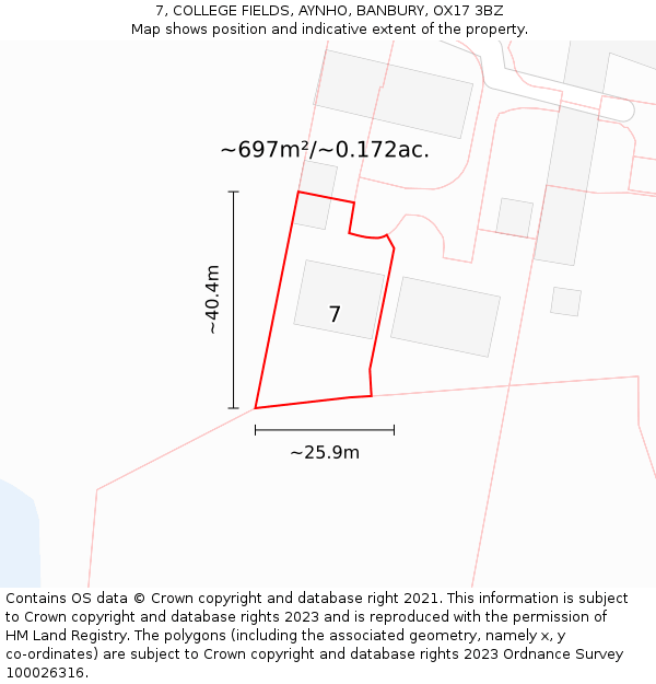 7, COLLEGE FIELDS, AYNHO, BANBURY, OX17 3BZ: Plot and title map