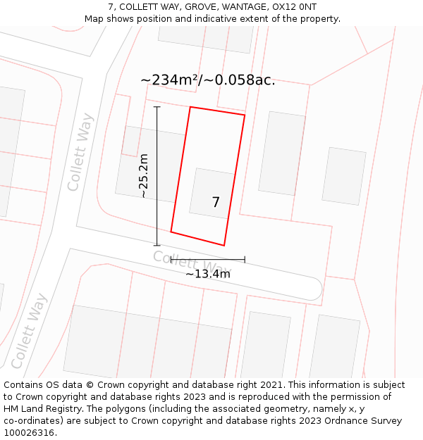 7, COLLETT WAY, GROVE, WANTAGE, OX12 0NT: Plot and title map