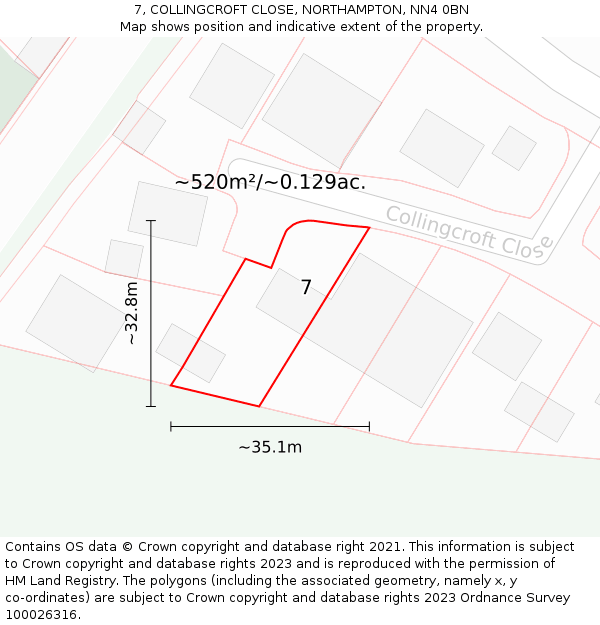 7, COLLINGCROFT CLOSE, NORTHAMPTON, NN4 0BN: Plot and title map