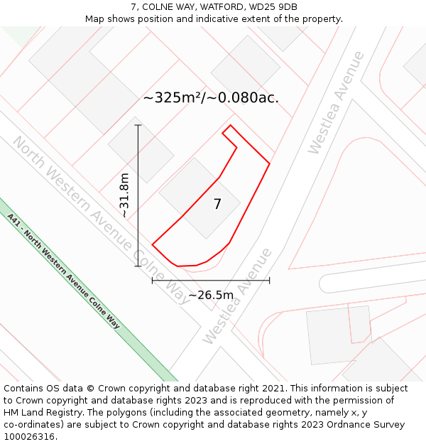 7, COLNE WAY, WATFORD, WD25 9DB: Plot and title map