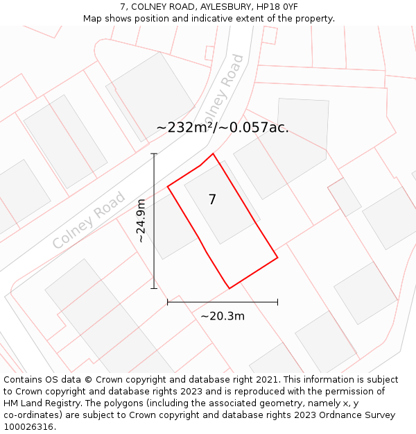 7, COLNEY ROAD, AYLESBURY, HP18 0YF: Plot and title map