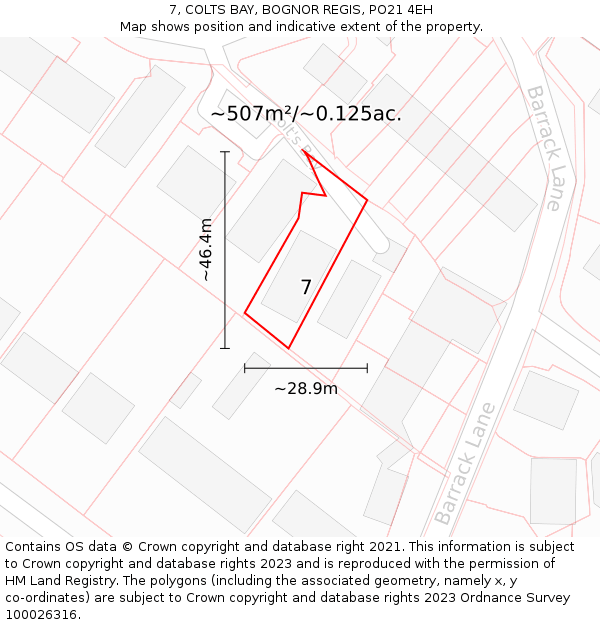 7, COLTS BAY, BOGNOR REGIS, PO21 4EH: Plot and title map