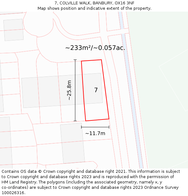 7, COLVILLE WALK, BANBURY, OX16 3NF: Plot and title map