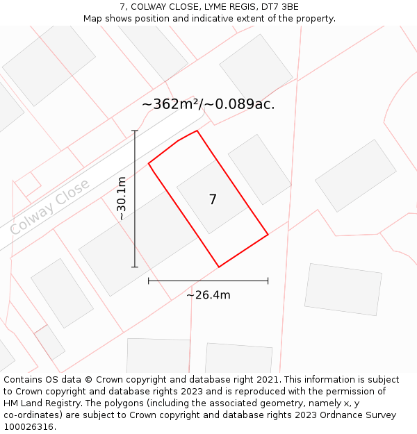 7, COLWAY CLOSE, LYME REGIS, DT7 3BE: Plot and title map