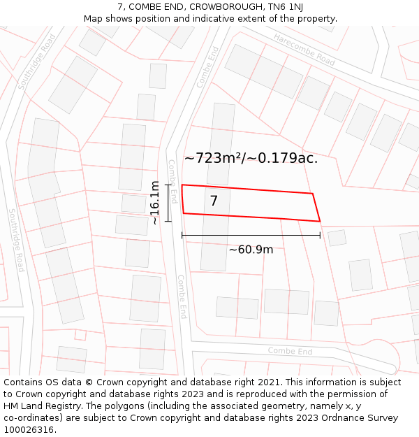 7, COMBE END, CROWBOROUGH, TN6 1NJ: Plot and title map