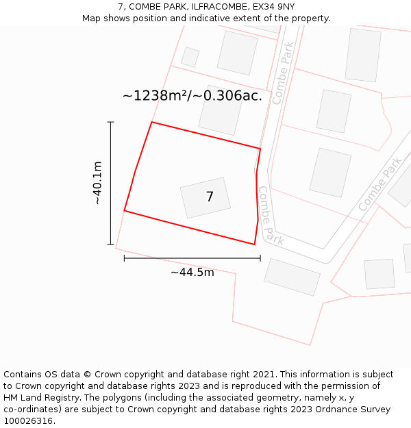 7, COMBE PARK, ILFRACOMBE, EX34 9NY: Plot and title map