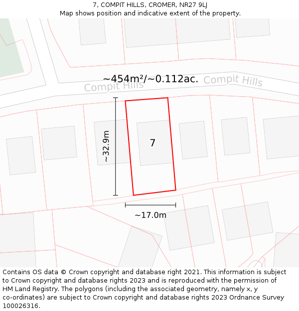 7, COMPIT HILLS, CROMER, NR27 9LJ: Plot and title map