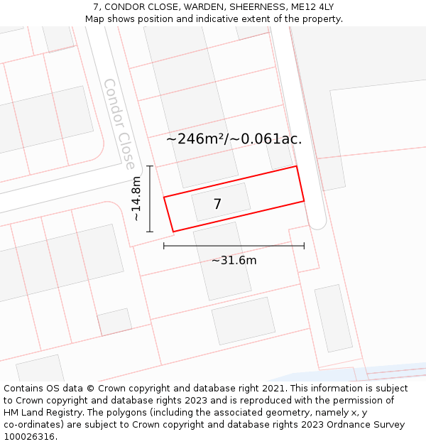7, CONDOR CLOSE, WARDEN, SHEERNESS, ME12 4LY: Plot and title map