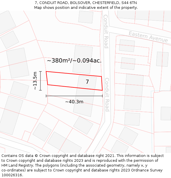 7, CONDUIT ROAD, BOLSOVER, CHESTERFIELD, S44 6TN: Plot and title map