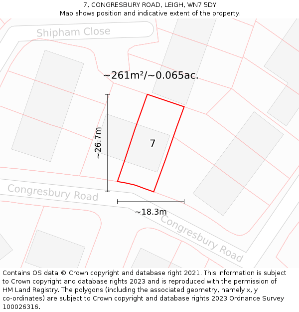 7, CONGRESBURY ROAD, LEIGH, WN7 5DY: Plot and title map