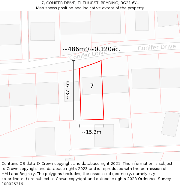 7, CONIFER DRIVE, TILEHURST, READING, RG31 6YU: Plot and title map