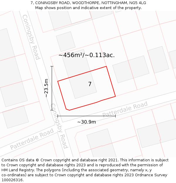 7, CONINGSBY ROAD, WOODTHORPE, NOTTINGHAM, NG5 4LG: Plot and title map