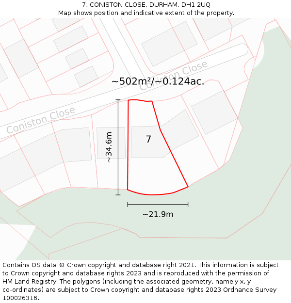 7, CONISTON CLOSE, DURHAM, DH1 2UQ: Plot and title map