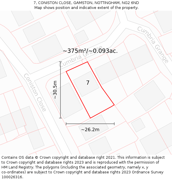 7, CONISTON CLOSE, GAMSTON, NOTTINGHAM, NG2 6ND: Plot and title map