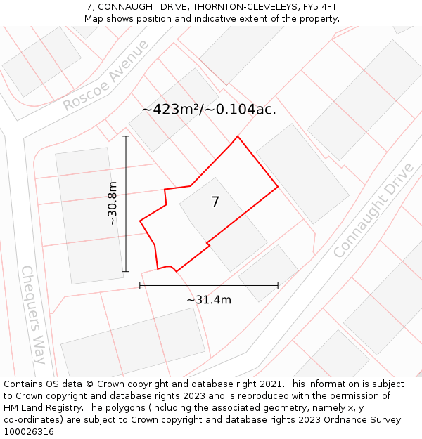 7, CONNAUGHT DRIVE, THORNTON-CLEVELEYS, FY5 4FT: Plot and title map