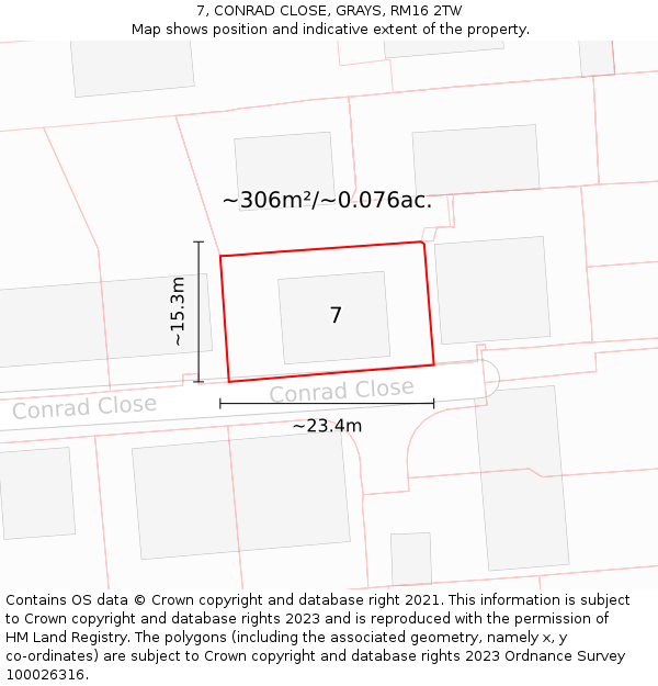 7, CONRAD CLOSE, GRAYS, RM16 2TW: Plot and title map