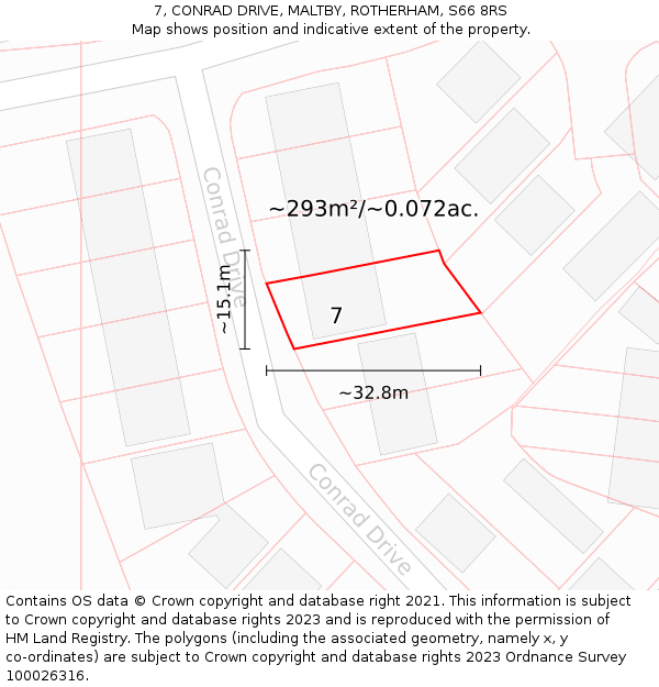 7, CONRAD DRIVE, MALTBY, ROTHERHAM, S66 8RS: Plot and title map