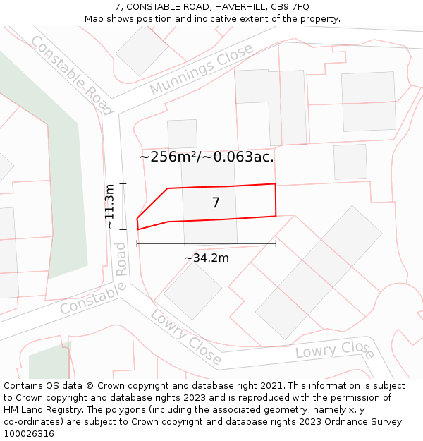 7, CONSTABLE ROAD, HAVERHILL, CB9 7FQ: Plot and title map