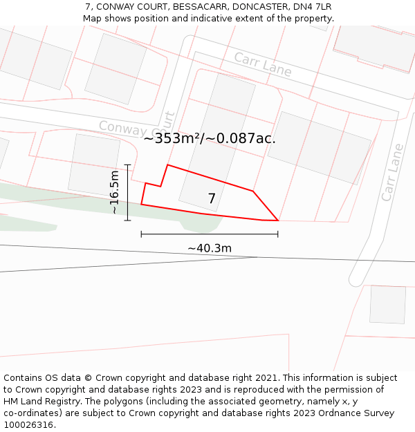 7, CONWAY COURT, BESSACARR, DONCASTER, DN4 7LR: Plot and title map