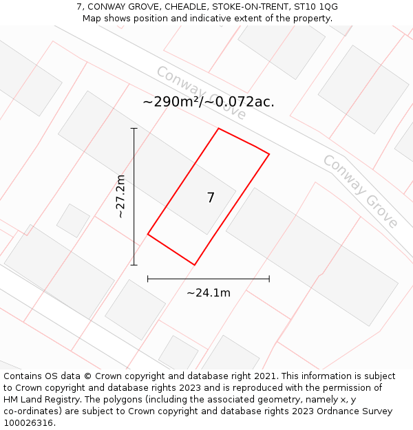 7, CONWAY GROVE, CHEADLE, STOKE-ON-TRENT, ST10 1QG: Plot and title map