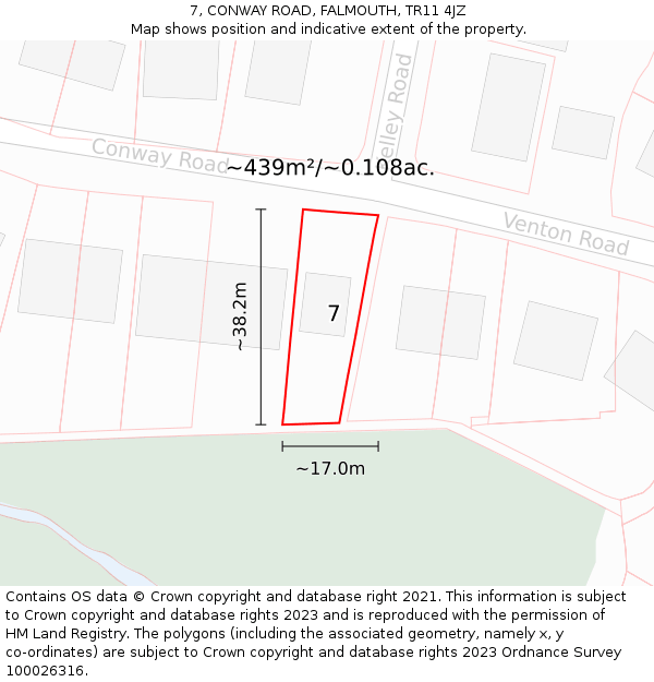 7, CONWAY ROAD, FALMOUTH, TR11 4JZ: Plot and title map