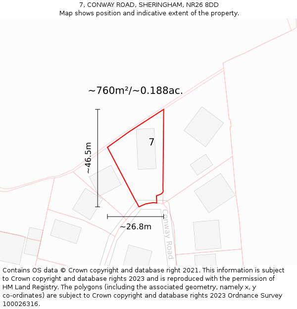 7, CONWAY ROAD, SHERINGHAM, NR26 8DD: Plot and title map