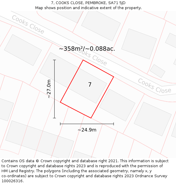 7, COOKS CLOSE, PEMBROKE, SA71 5JD: Plot and title map