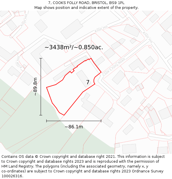 7, COOKS FOLLY ROAD, BRISTOL, BS9 1PL: Plot and title map