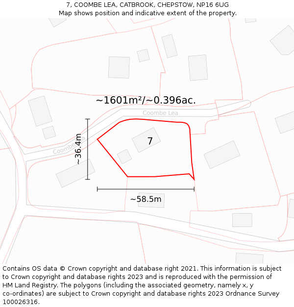 7, COOMBE LEA, CATBROOK, CHEPSTOW, NP16 6UG: Plot and title map