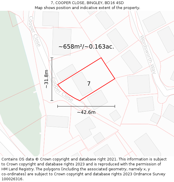 7, COOPER CLOSE, BINGLEY, BD16 4SD: Plot and title map