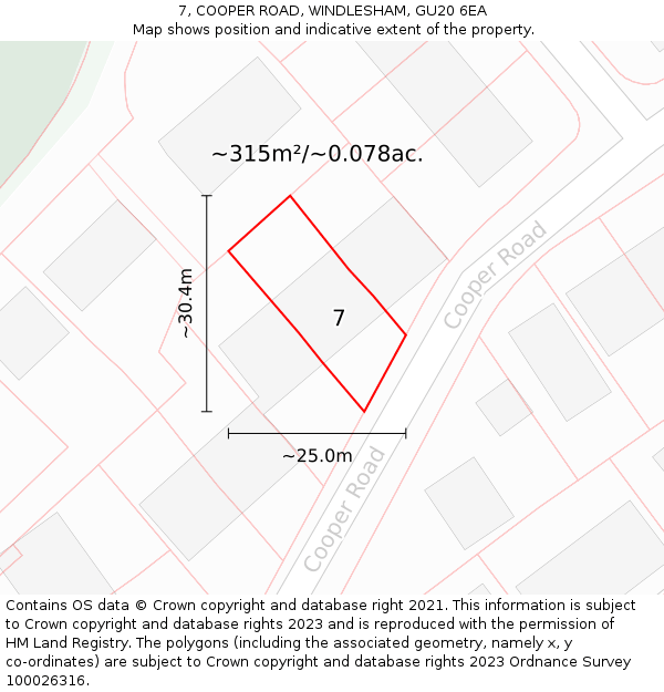 7, COOPER ROAD, WINDLESHAM, GU20 6EA: Plot and title map