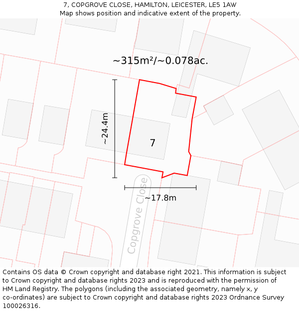 7, COPGROVE CLOSE, HAMILTON, LEICESTER, LE5 1AW: Plot and title map