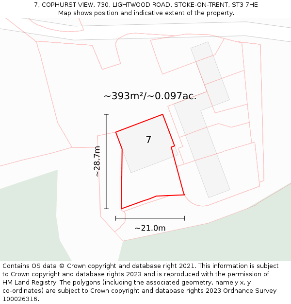 7, COPHURST VIEW, 730, LIGHTWOOD ROAD, STOKE-ON-TRENT, ST3 7HE: Plot and title map