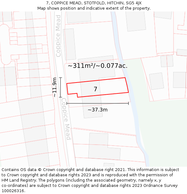 7, COPPICE MEAD, STOTFOLD, HITCHIN, SG5 4JX: Plot and title map