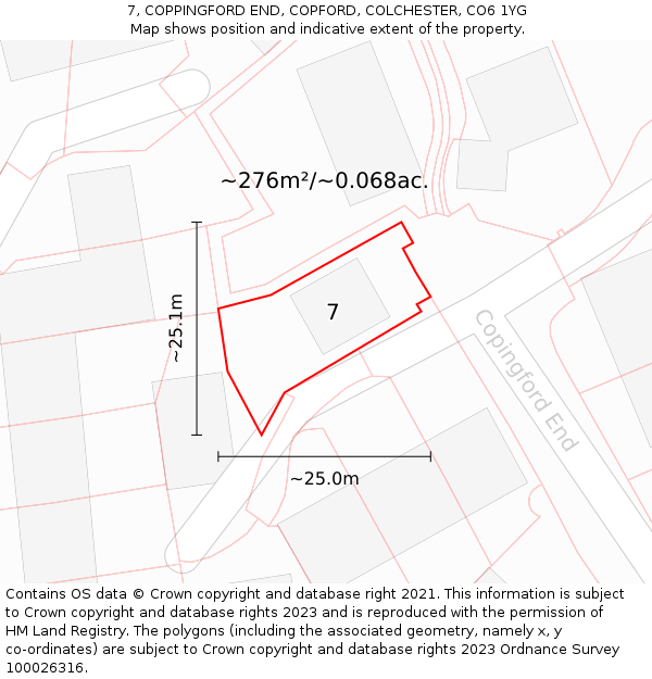 7, COPPINGFORD END, COPFORD, COLCHESTER, CO6 1YG: Plot and title map