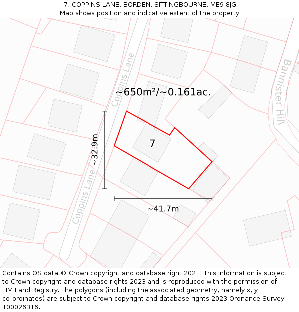 7, COPPINS LANE, BORDEN, SITTINGBOURNE, ME9 8JG: Plot and title map