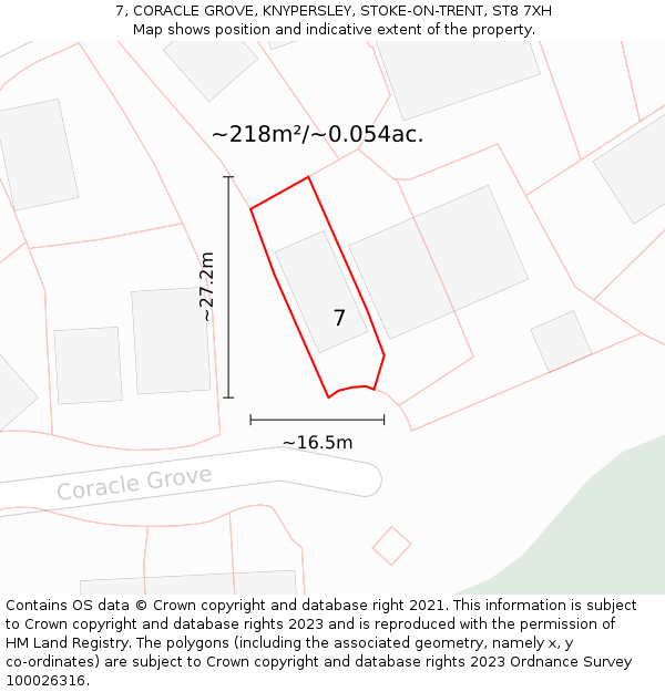 7, CORACLE GROVE, KNYPERSLEY, STOKE-ON-TRENT, ST8 7XH: Plot and title map