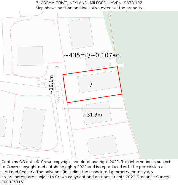 7, CORAM DRIVE, NEYLAND, MILFORD HAVEN, SA73 1PZ: Plot and title map