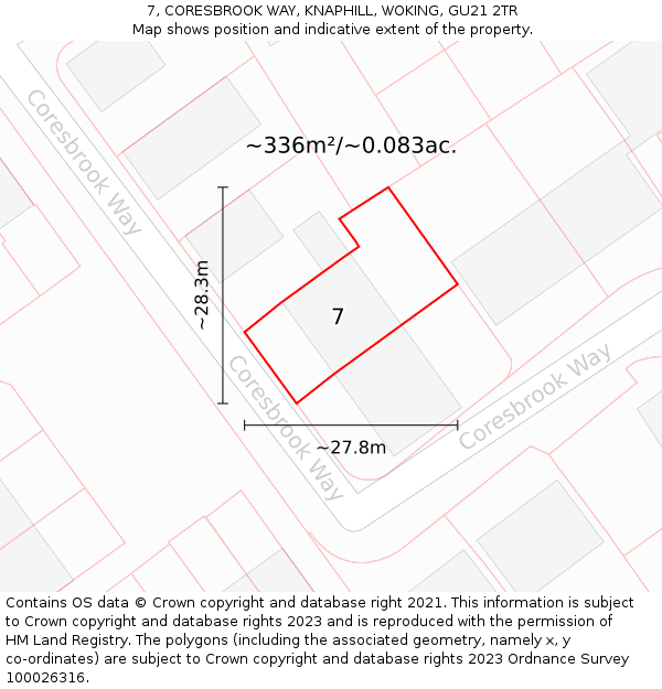 7, CORESBROOK WAY, KNAPHILL, WOKING, GU21 2TR: Plot and title map