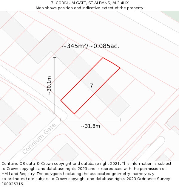 7, CORINIUM GATE, ST ALBANS, AL3 4HX: Plot and title map